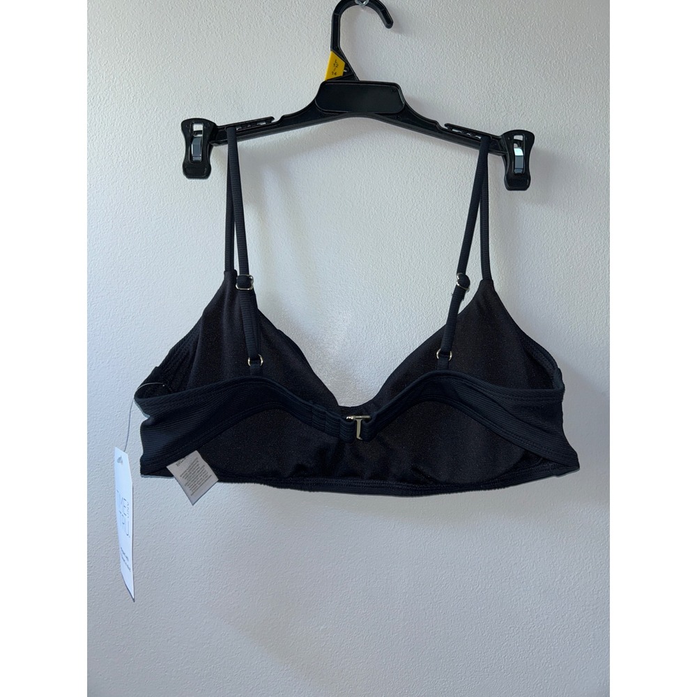 Time and Tru Womens Ribbed Triangle Bikini Top Black Size L 12-14 NWT - Picture 3 of 4